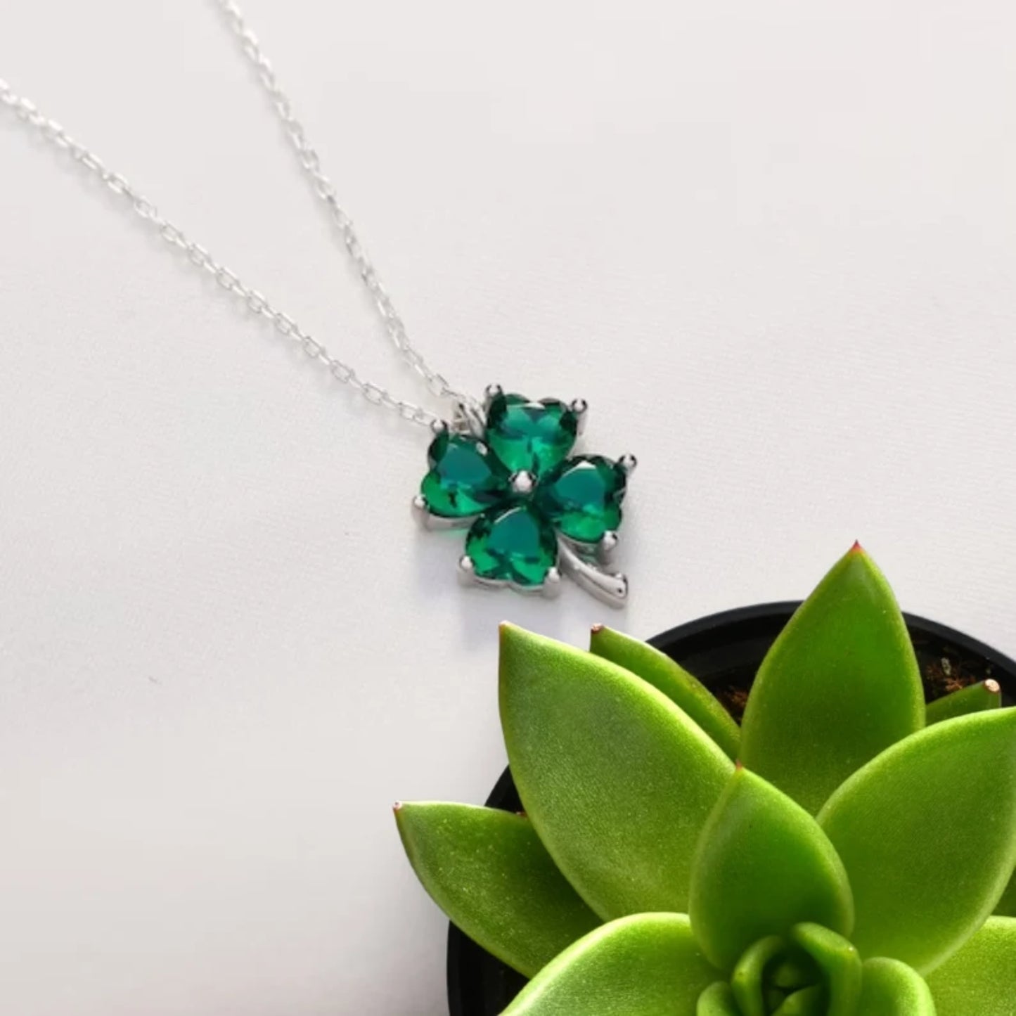 Clover Birthstone Necklace, Shamrock Necklace, Four Leaf Necklace