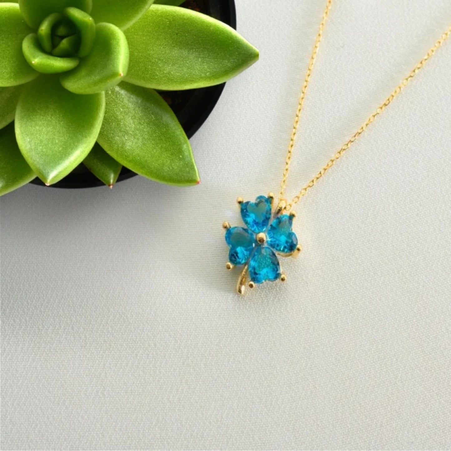 Clover Birthstone Necklace, Shamrock Necklace, Four Leaf Necklace