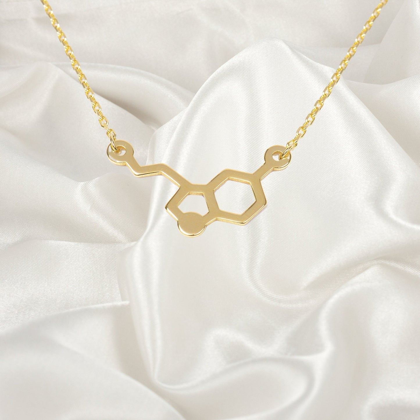 Serotonin Necklace, Silver Necklace for her, Chemical Necklace, Dainty Jewelry, Minimalist Jewelry, Lucky Charm Necklace, Molecule Necklace