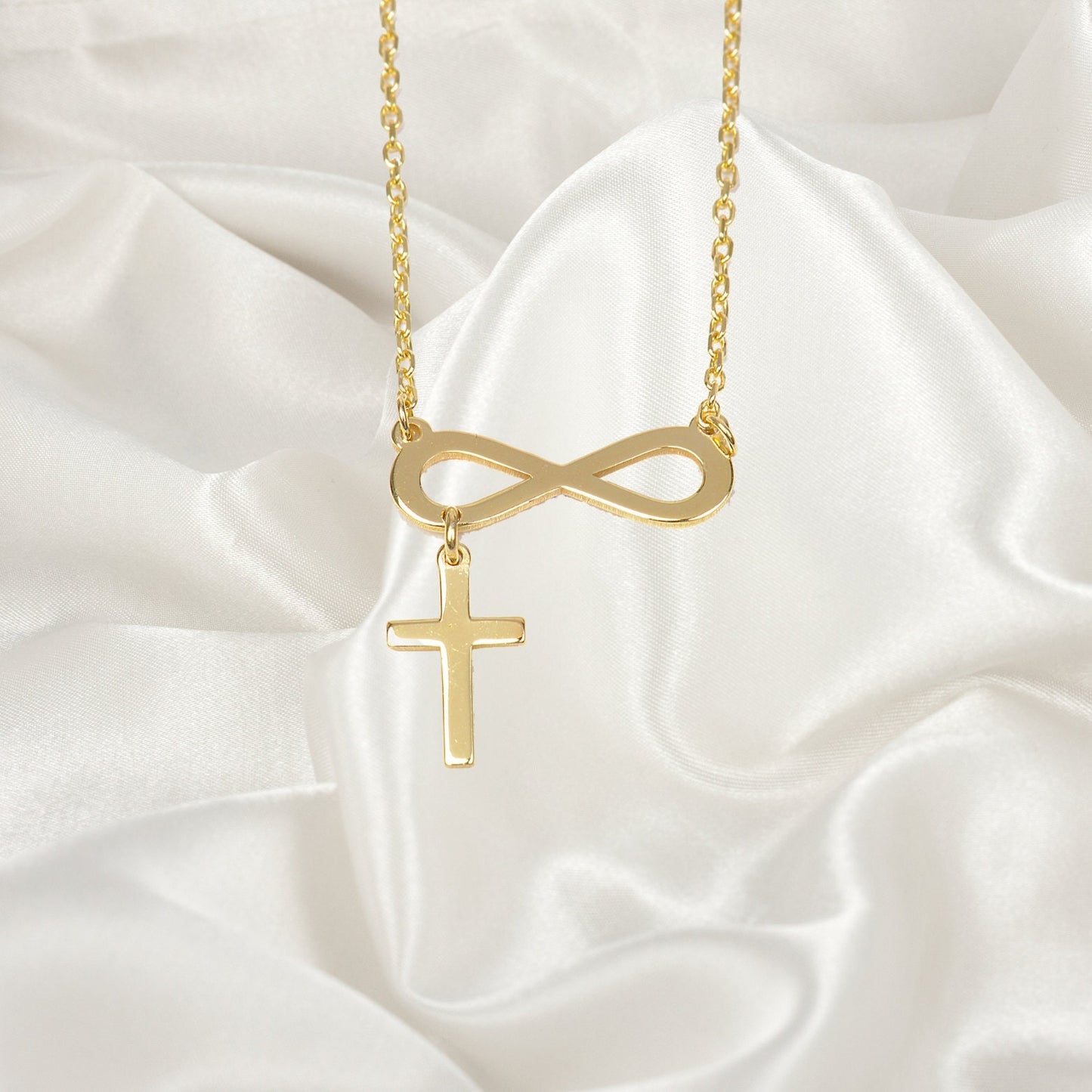 Dainty Infinity Cross Necklace, Silver Cross Necklace, Silver Infinity Pendant with Cross, Cute Cross and Infinity Necklace, Cross Jewelry