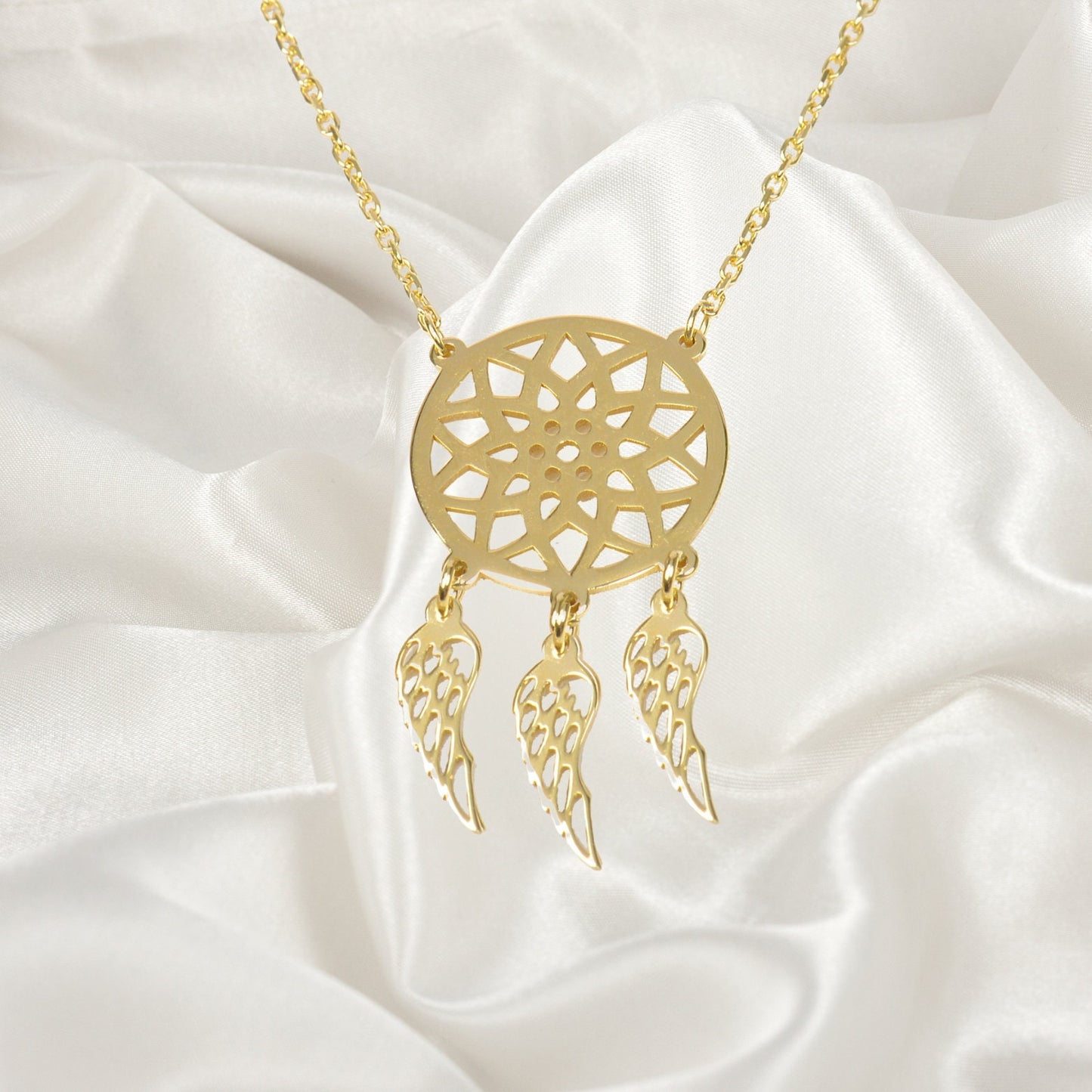 Dream Catcher Necklace, Wings Necklace, Sterling Silver Feather Necklace, Bohemian Necklace, Dreamcatcher Necklace, Layering Necklace