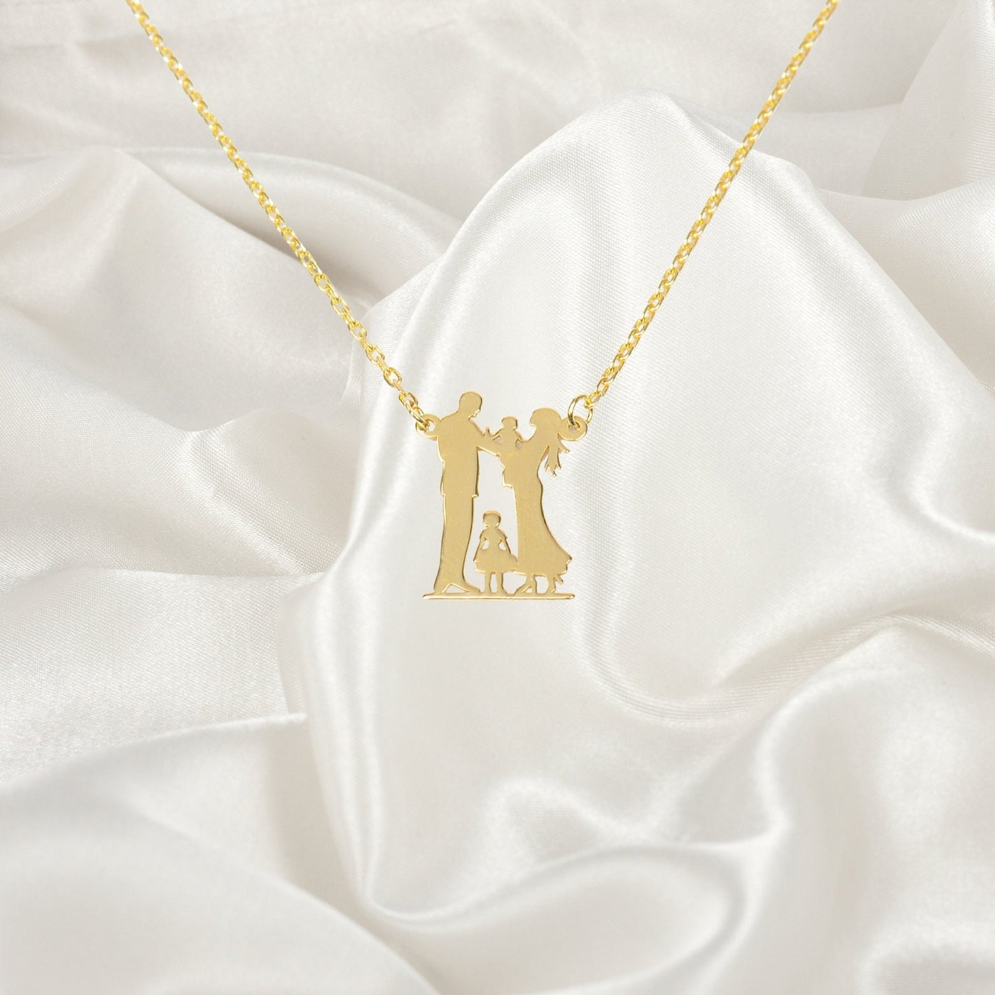 925K Silver Sweet Family Necklace, Mother's Day Gift, Baby Shower Gift, Family Figures Necklace, Mom Necklace, New parents necklace