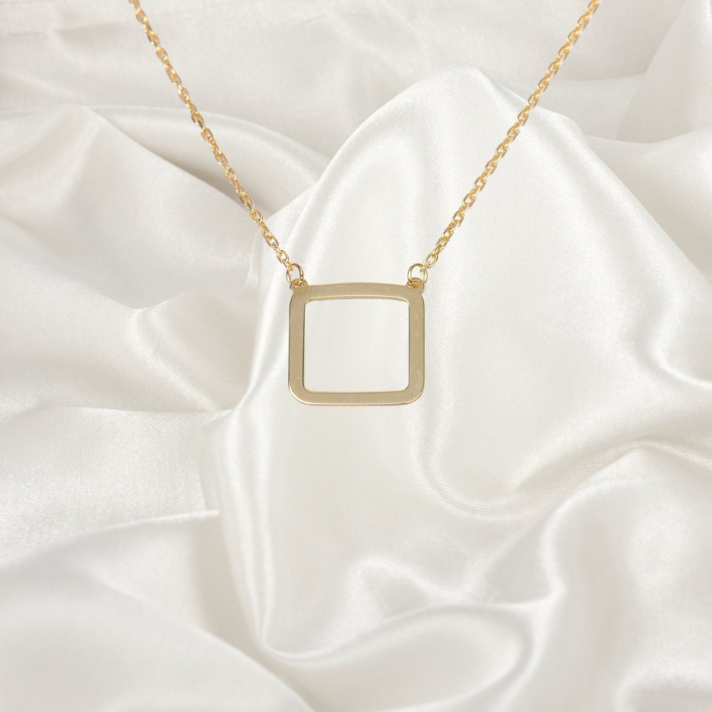 Sterling Silver Square Pendant Necklace, Square Plate Necklace, Square Pendant, Geometric Necklace, Minimalistic Necklace, Maths Lover Gift
