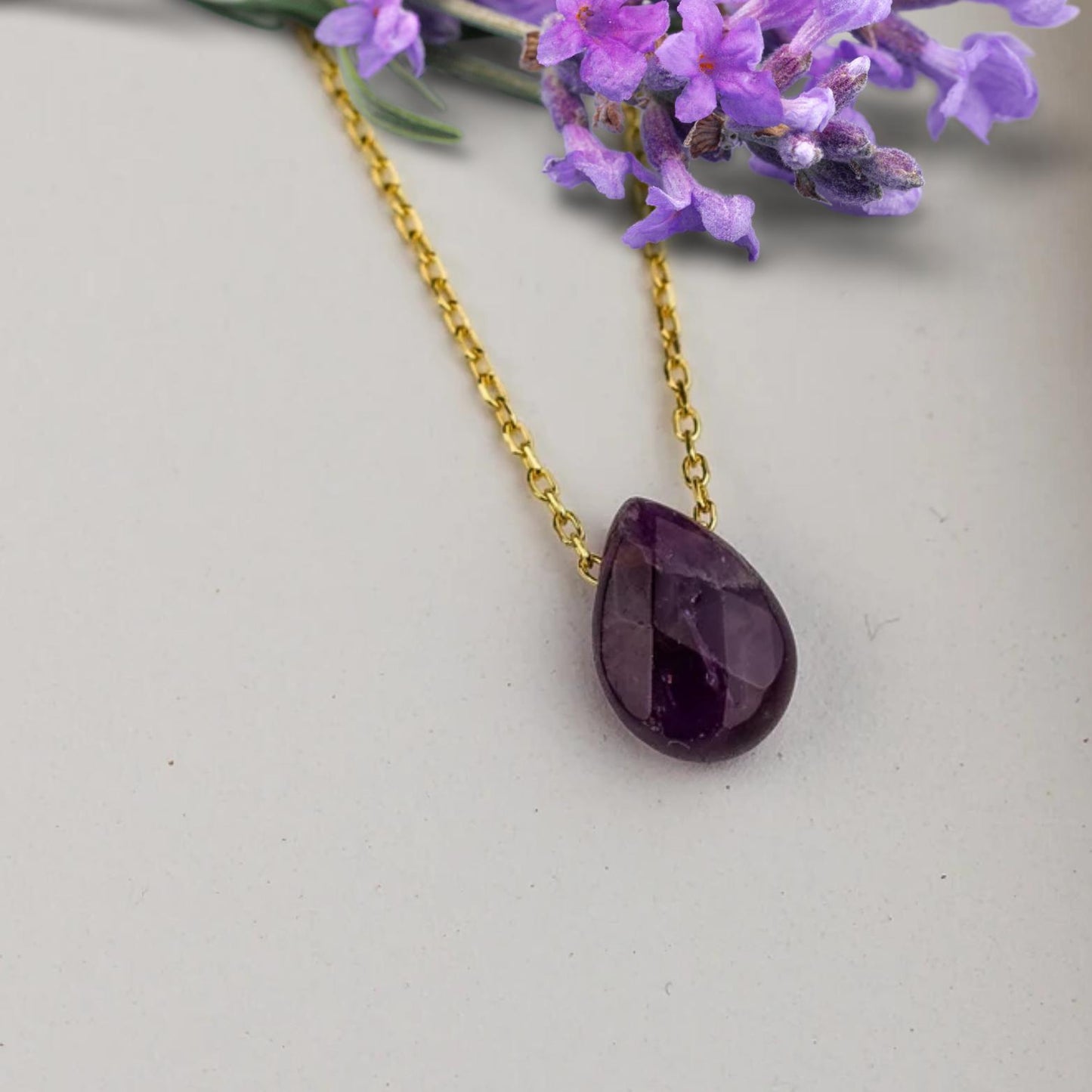 Amethyst Necklace, February Stone Necklace, Teardrop Necklace, Amethyst Pendant, Teardrop Amethyst Gemstone, Healing Necklace