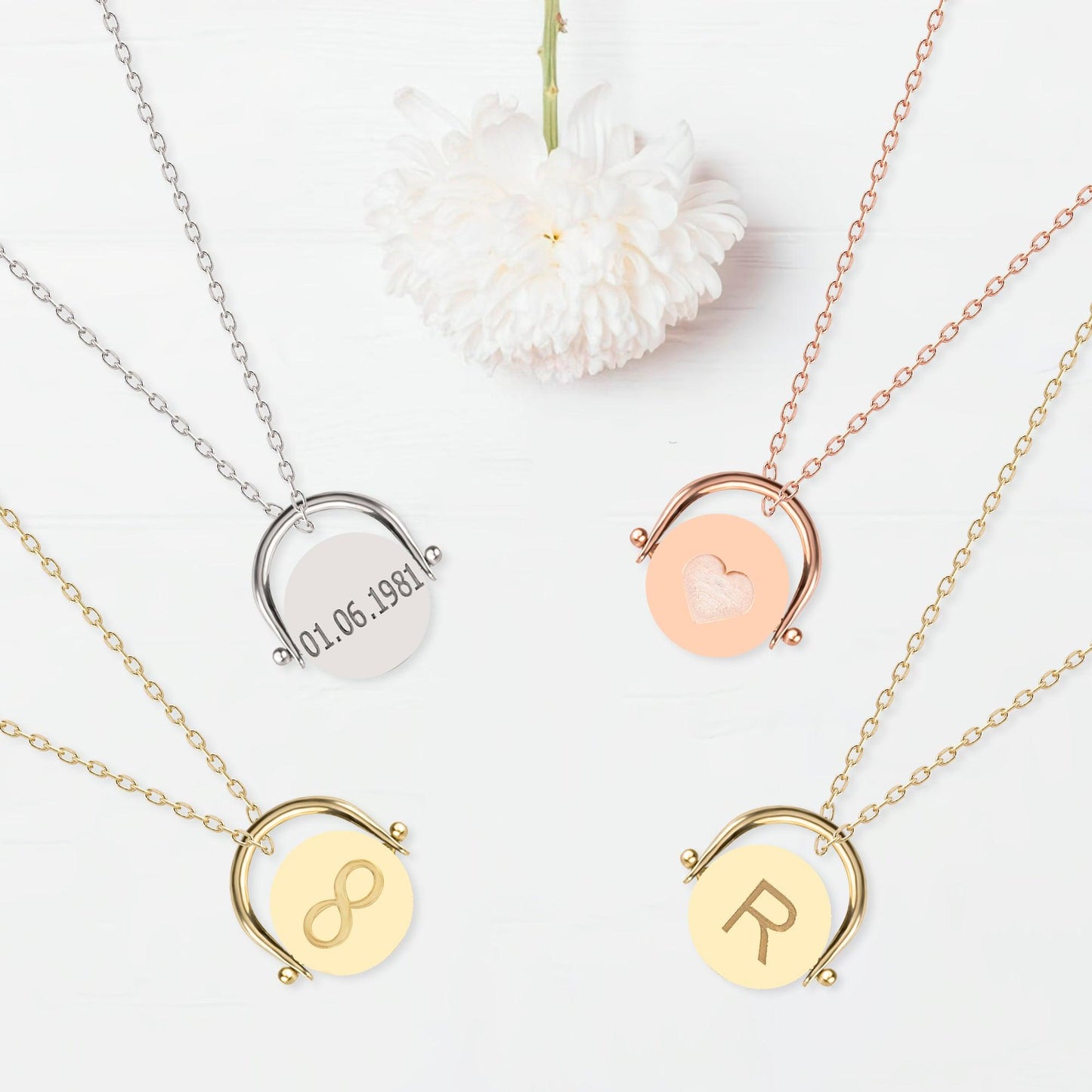 Sterling Silver turning Pendant Necklace, Silver Personalized Necklace, Custom Initial Necklace, Heart Necklace anniversary gift for Woman.