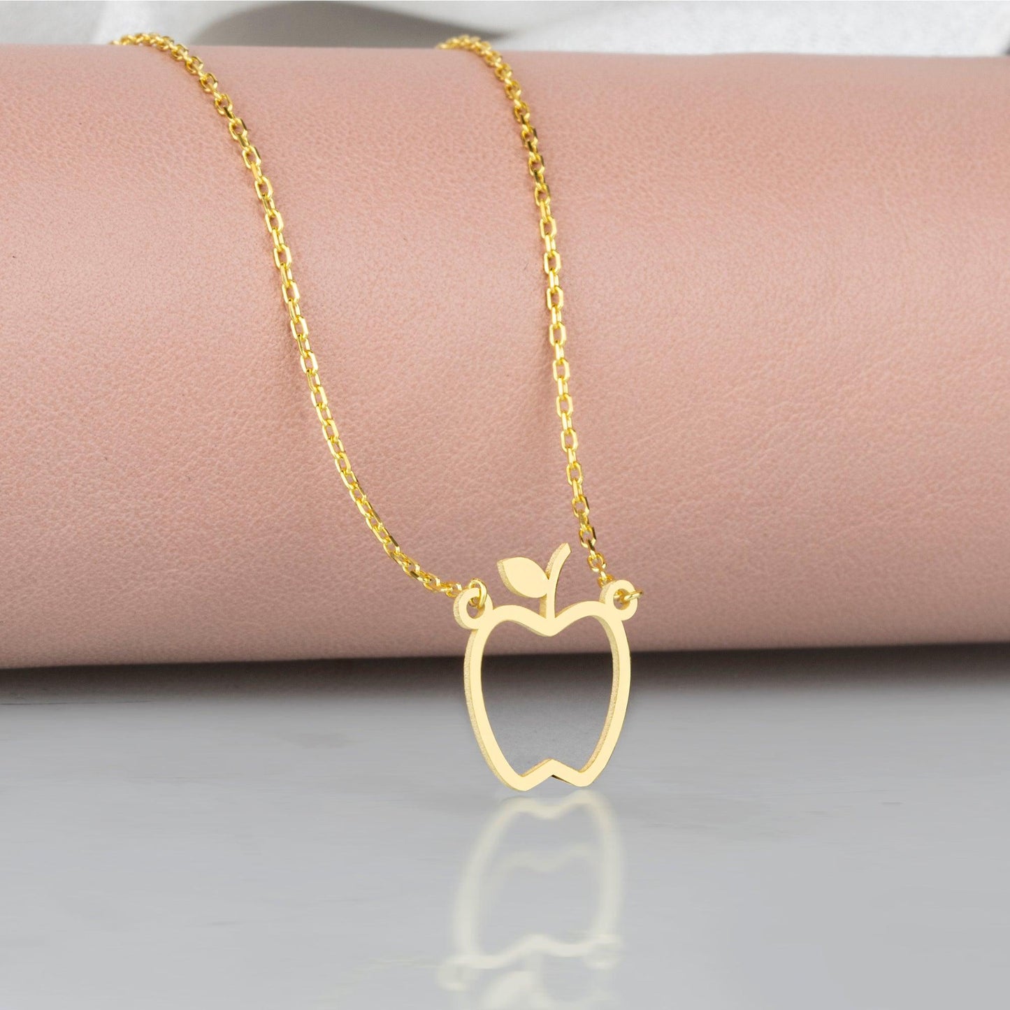 Apple Necklace, Valentine's Day, Dainty Open Apple Charm Necklace, Tiny Charm Necklace, Bridesmaid Gift.