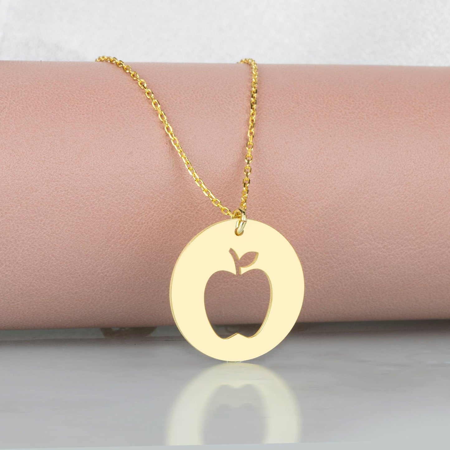 Sterling Silver Apple Necklace, Silver Teacher Necklace, Gold Apple Necklace, gift for teacher, teacher days gift, vegan vegetarian gift.