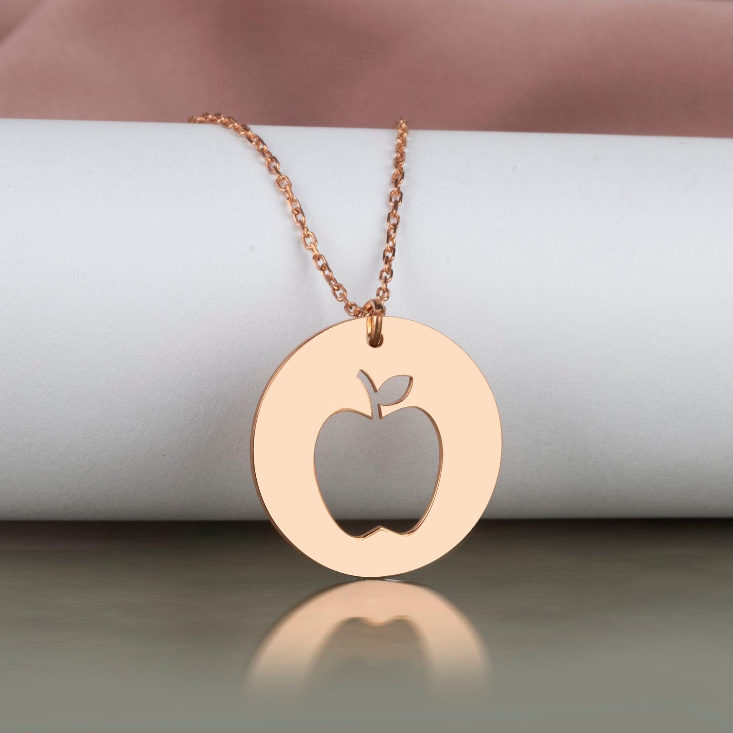 Sterling Silver Apple Necklace, Silver Teacher Necklace, Gold Apple Necklace, gift for teacher, teacher days gift, vegan vegetarian gift.