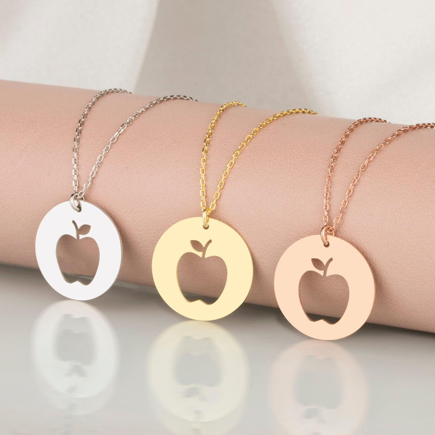 Sterling Silver Apple Necklace, Silver Teacher Necklace, Gold Apple Necklace, gift for teacher, teacher days gift, vegan vegetarian gift.
