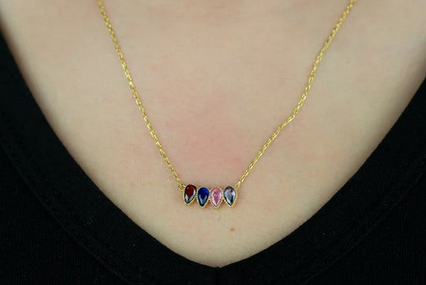 Drop Birthstone Necklace, Family Birthstone Necklace, Birthstone Jewelry, Tear Drop Birthstone Necklace - Geniune Jewellery