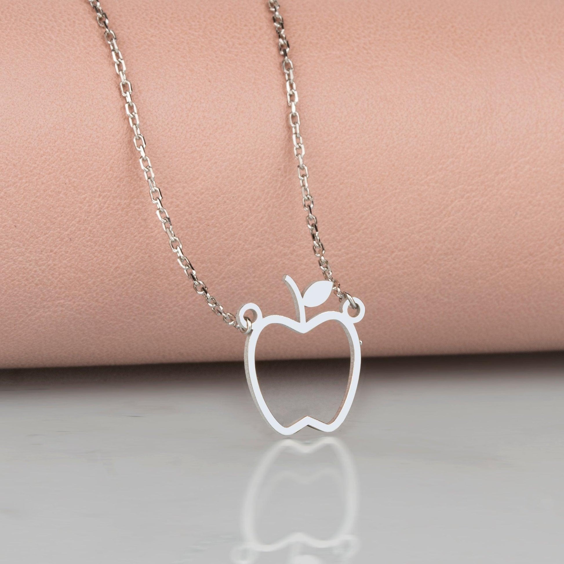 Apple Necklace, Valentine's Day, Dainty Open Apple Charm Necklace, Tiny Charm Necklace, Bridesmaid Gift.
