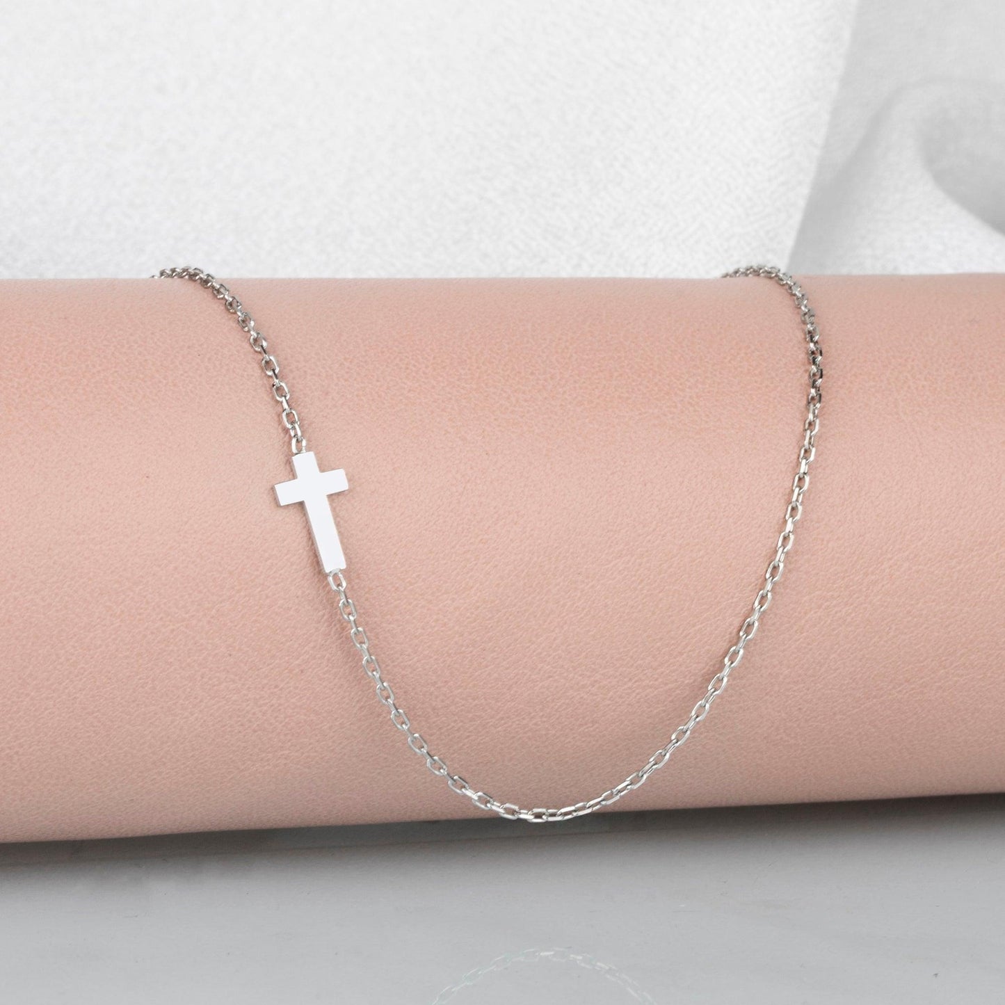 14K Solid Gold Cross Necklace, Sideway Gold Cross Necklace, Real Gold cross Jewelry, Christmas Gift, Cross Choker.
