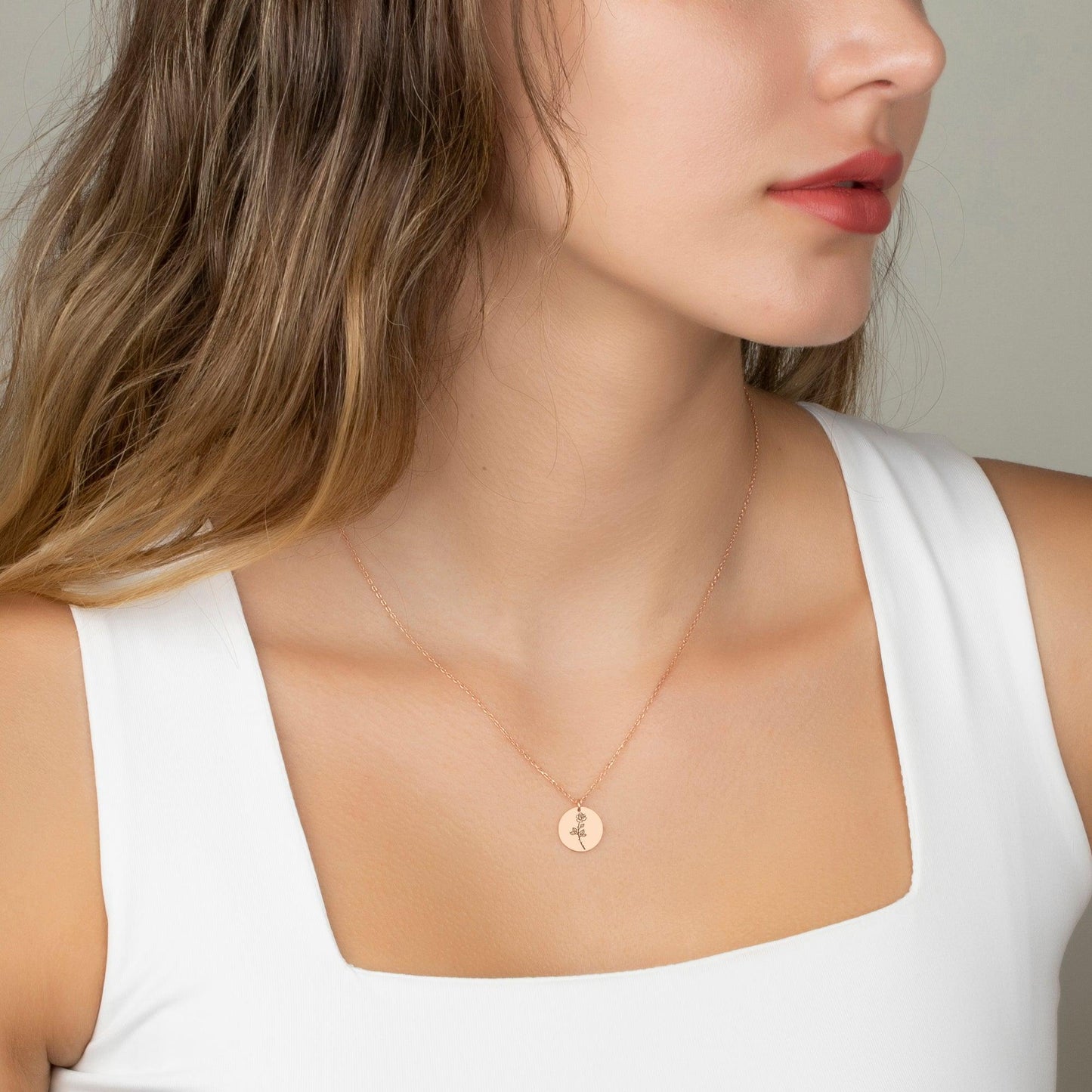 Rose Necklace, Flower Necklace, Disc Necklace, Engraved Jewellery, Gift For Her, birthday gift for wife, flower girl gift, bridesmaid gift.