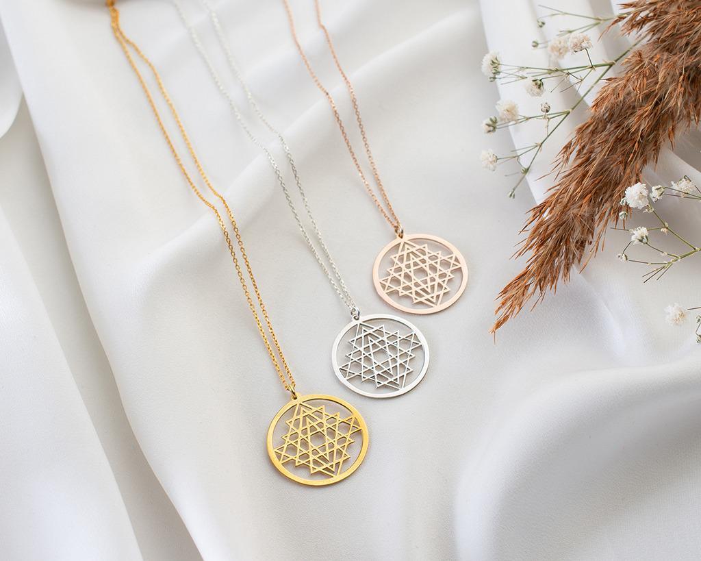 Sri Yantra Necklace, Mandala Jewelry, Talisman Pendant, Valentine's Day gift, Sacred Geometry Necklace, Sri Yantra.