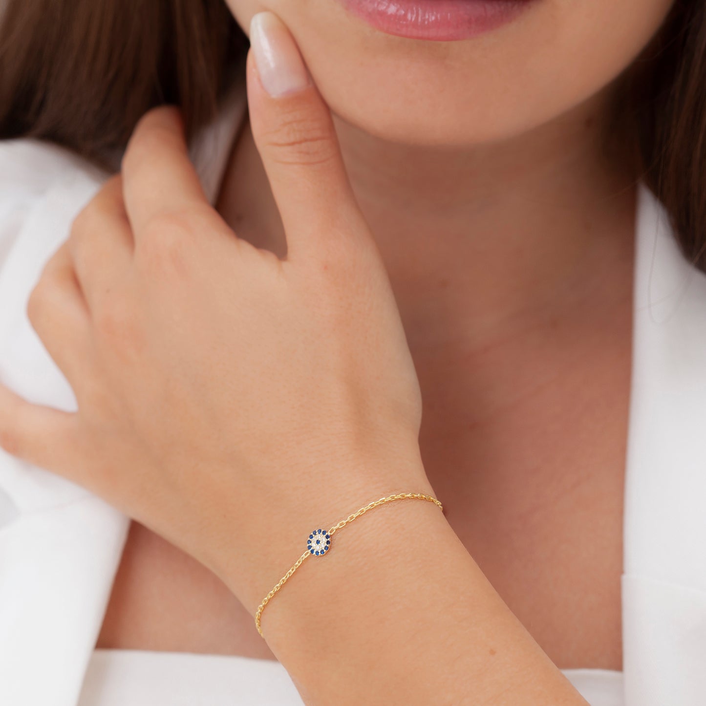 Evil Eye Protection Bracelet, 925K Silver Charm Bracelet, Dainty Bracelet, Cubic Zirconia Bracelet - Geniune Jewellery