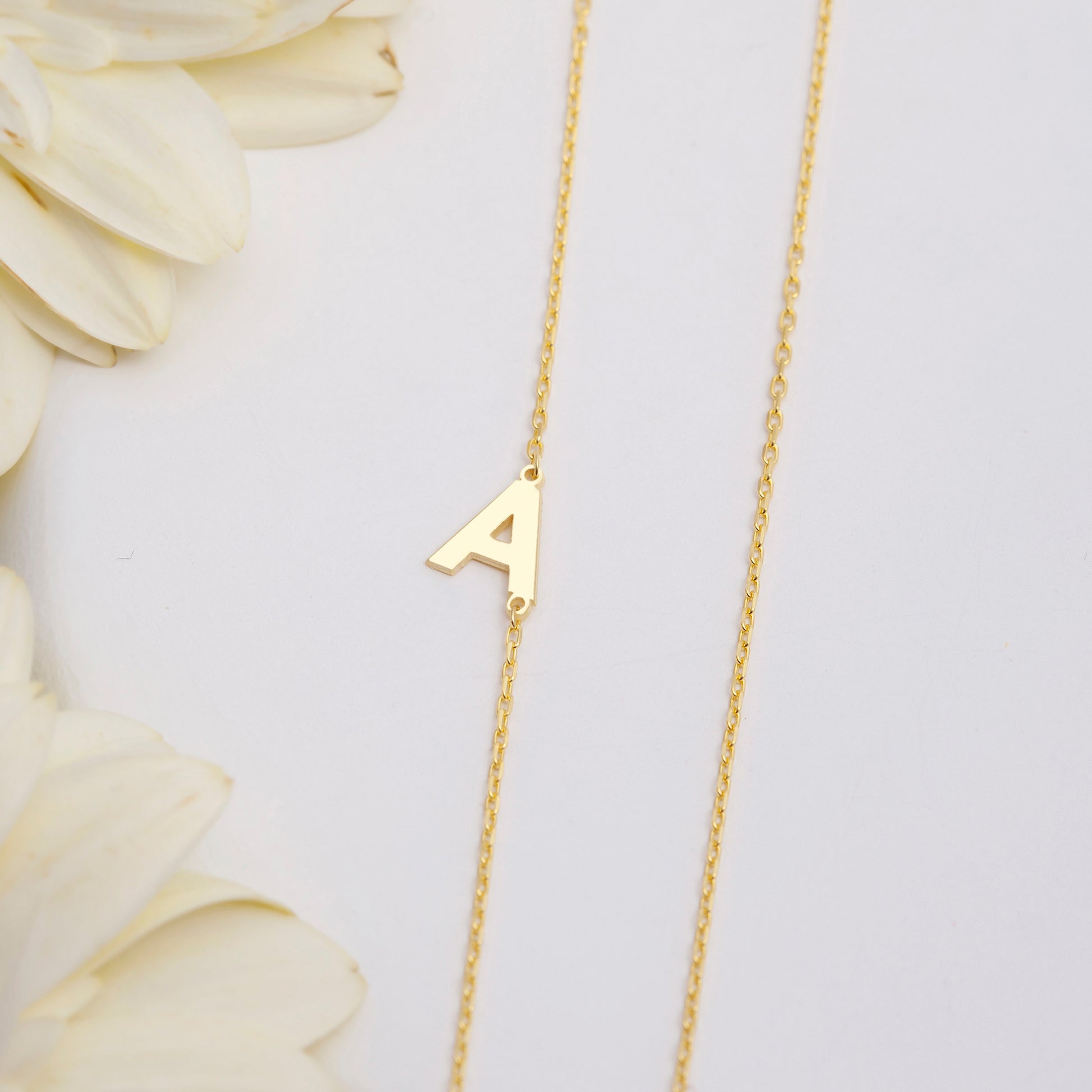 14K Solid Gold sideways Initial Necklace, 14K Real Gold Letter Necklace, Custom Initial Letter Necklace, Personalized Letter Jewellery gifts - Geniune Jewellery