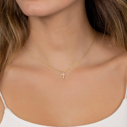 Cross Silver Necklace, Valentine's Day, Gold Cross Necklace For Her, Dainty Minimalist Cross Jewelry For Valentine's Day.