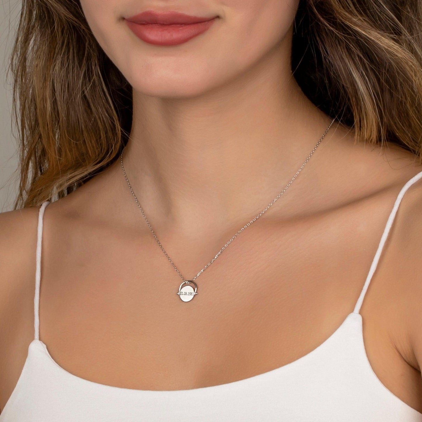Sterling Silver turning Pendant Necklace, Silver Personalized Necklace, Custom Initial Necklace, Heart Necklace anniversary gift for Woman.