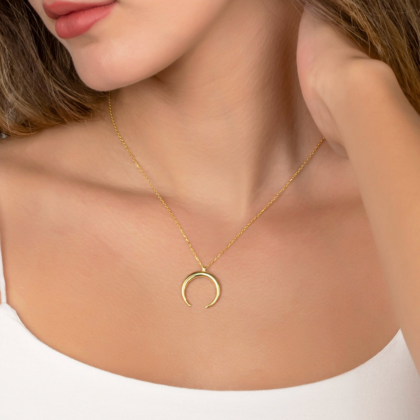 Crescent Moon Necklace, Mothers Day, Half Moon Necklace, Silver Moon Necklace, Beaded Chain Necklace - Geniune Jewellery