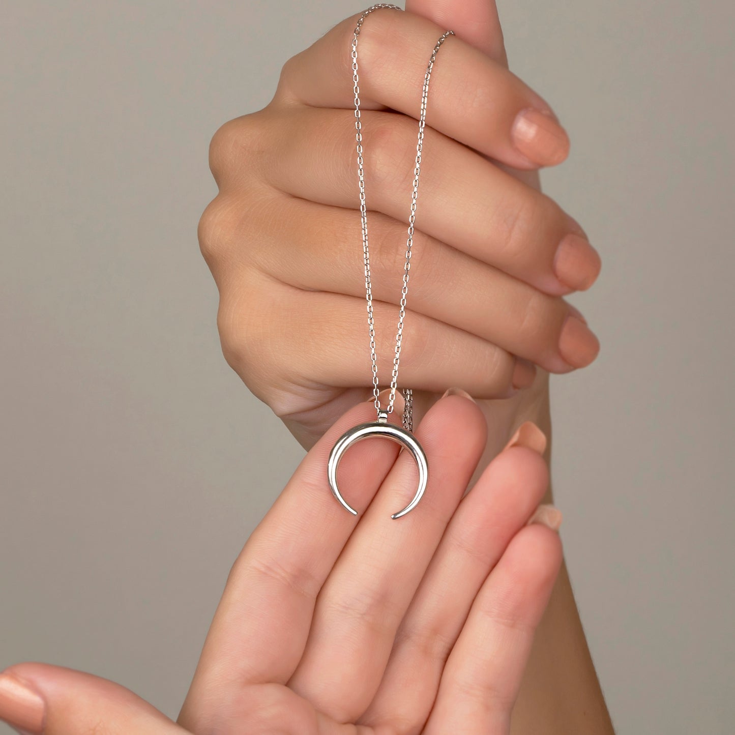Crescent Moon Necklace, Mothers Day, Half Moon Necklace, Silver Moon Necklace, Beaded Chain Necklace - Geniune Jewellery