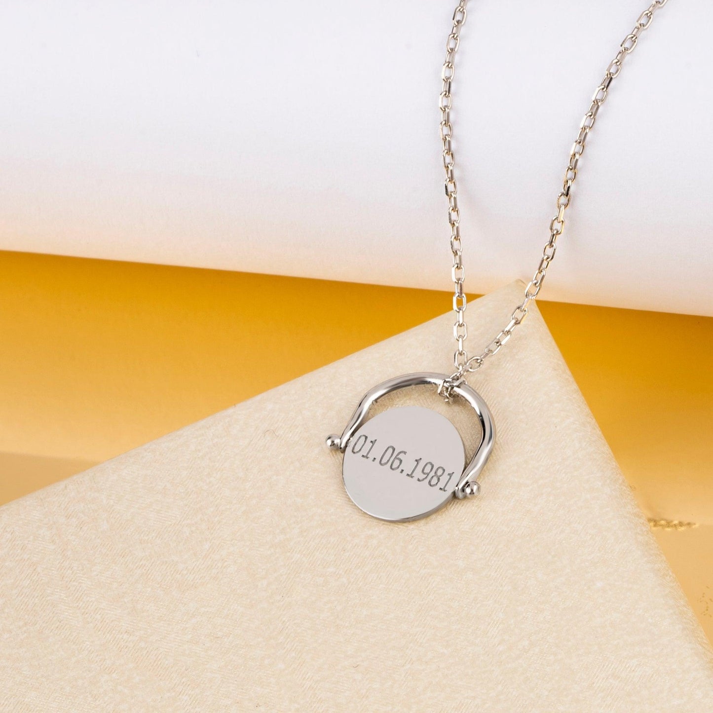 Sterling Silver turning Pendant Necklace, Silver Personalized Necklace, Custom Initial Necklace, Heart Necklace anniversary gift for Woman.