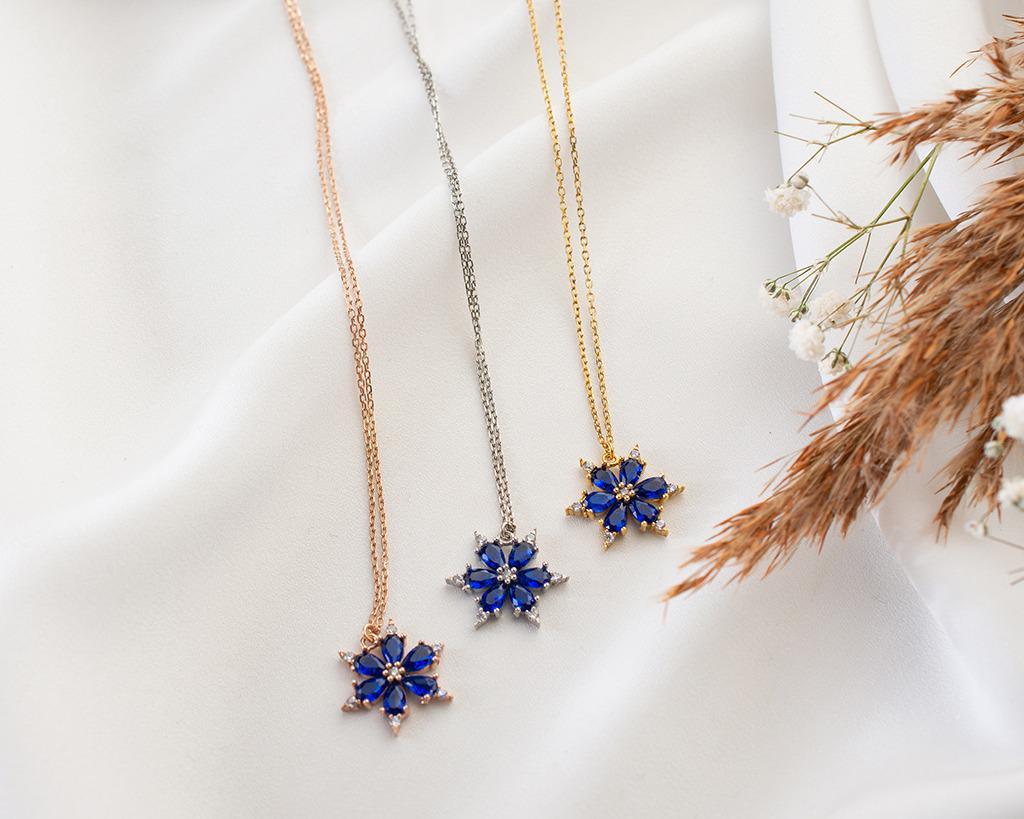 Navy Blue Zircon Necklace, Bridal Necklace, Cubic Zirconia Pendant gift, Cute Wedding Necklace, Valentines Gift for Wife.