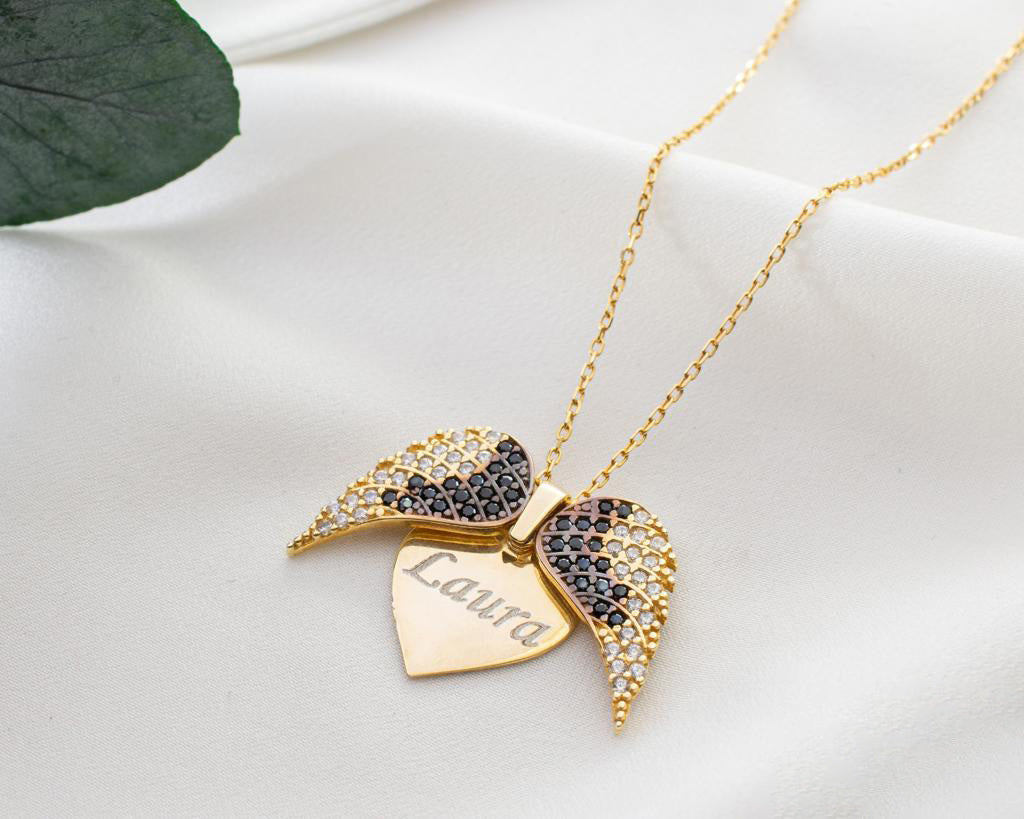 Angel Wings Necklace , Wings Name Necklace, Guardian Angel Wing, Custom Necklace, Birthday Necklace - Geniune Jewellery