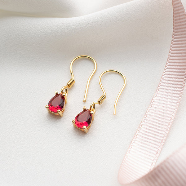 Birthstone Dangle Earrings, Mini Gemstone Earrings, Personalized Cz Stone Earrings, Cubic Zircon Hoop Earrings, Custom Birthstone Earrings - Geniune Jewellery