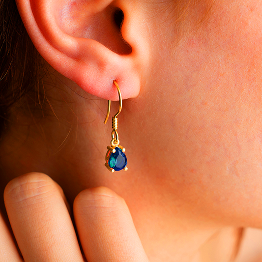 Birthstone Dangle Earrings, Mini Gemstone Earrings, Personalized Cz Stone Earrings, Cubic Zircon Hoop Earrings, Custom Birthstone Earrings - Geniune Jewellery