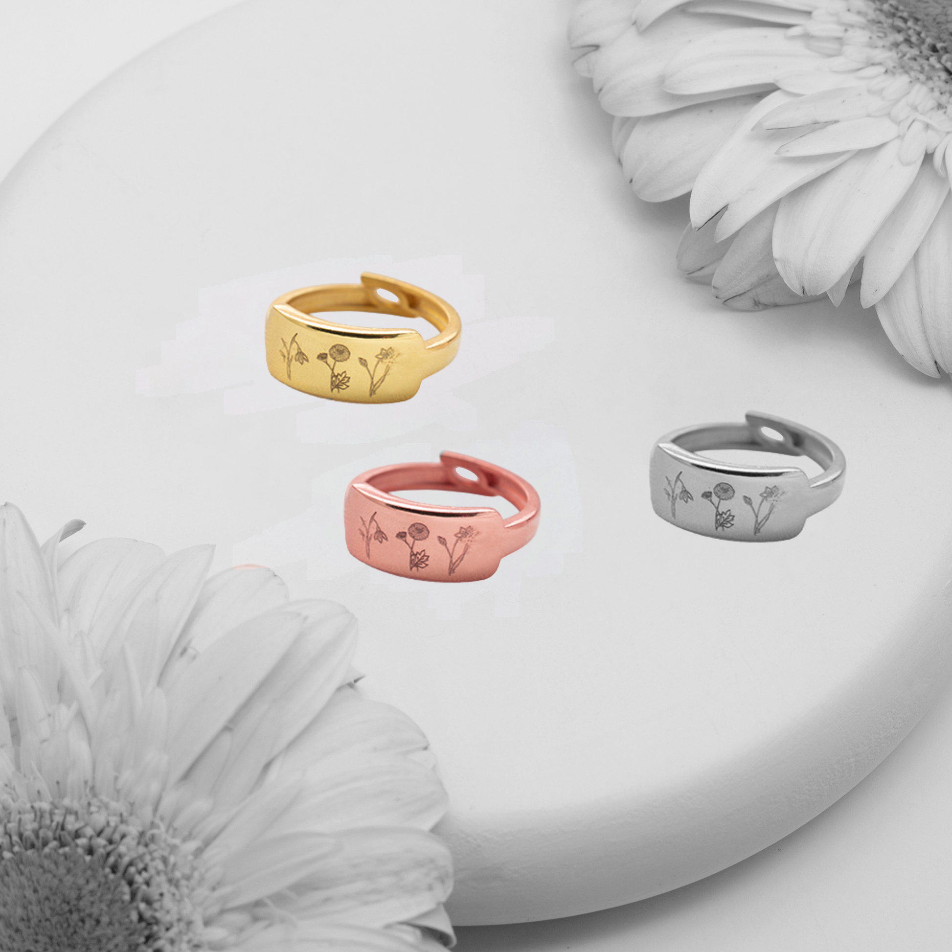 Birth Flower Ring, Floral Ring, Bridesmaid Gift, Family Florals Ring, Multiple Birth Flower Ring, Sterling Silver Mom Ring, Gold Signet Ring - Geniune Jewellery