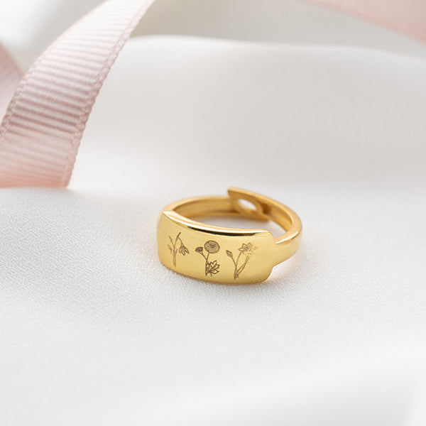 Birth Flower Ring, Floral Ring, Bridesmaid Gift, Family Florals Ring, Multiple Birth Flower Ring, Sterling Silver Mom Ring, Gold Signet Ring - Geniune Jewellery
