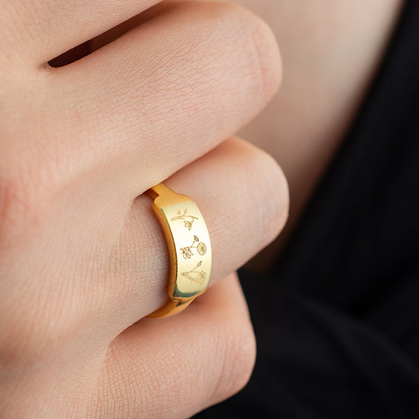 Birth Flower Ring, Floral Ring, Bridesmaid Gift, Family Florals Ring, Multiple Birth Flower Ring, Sterling Silver Mom Ring, Gold Signet Ring - Geniune Jewellery