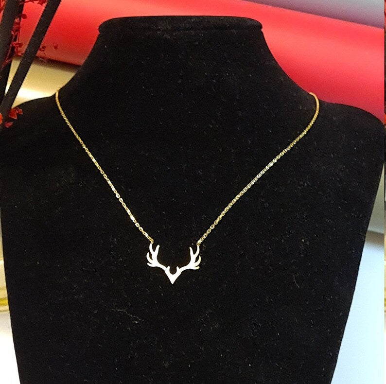 Sterling Silver Antler Necklace, Deer Necklace, Elk Antler Pendant, Horn Necklace, Rustic Necklace - Geniune Jewellery