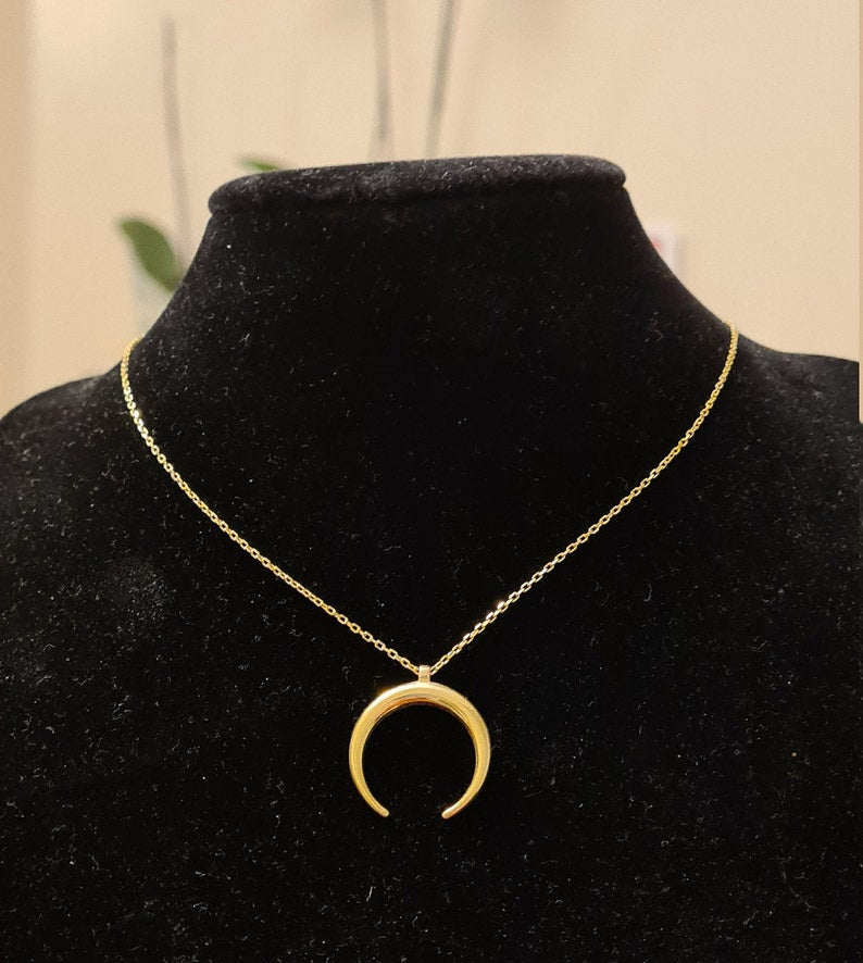 Crescent Moon Necklace, Mothers Day, Half Moon Necklace, Silver Moon Necklace, Beaded Chain Necklace - Geniune Jewellery
