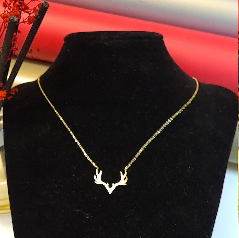 Sterling Silver Antler Necklace, Deer Necklace, Elk Antler Pendant, Horn Necklace, Rustic Necklace - Geniune Jewellery