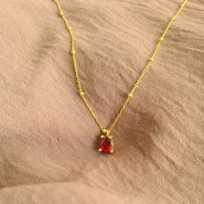 Personalized Birthstone Necklace, Custom Gemstone Necklace, Dainty Pendant for Birthday