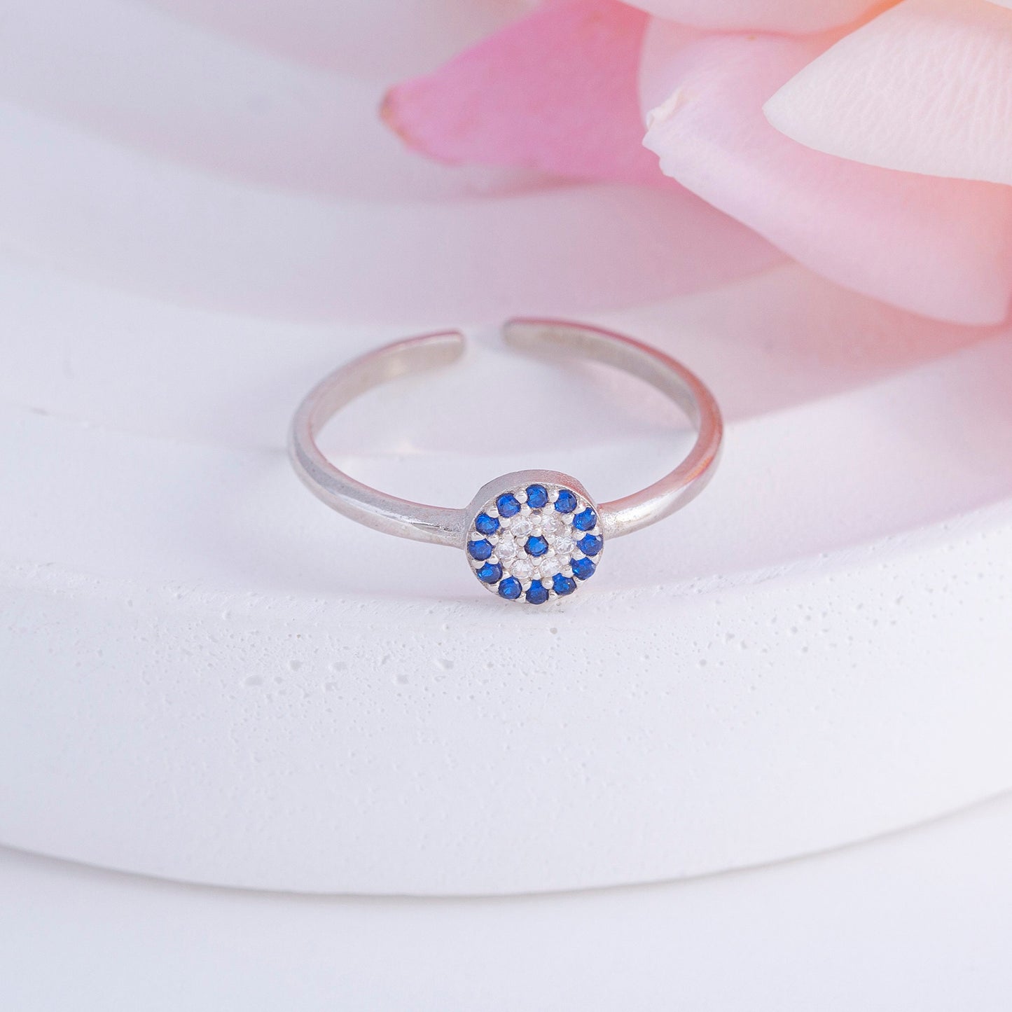 Adjustable Sterling Silver Evil Eye Ring, Protection Ring for Her, Good Luck Ring, Cz Stones Evil Eye Ring, Stackable Cz Ring, gift for BFF