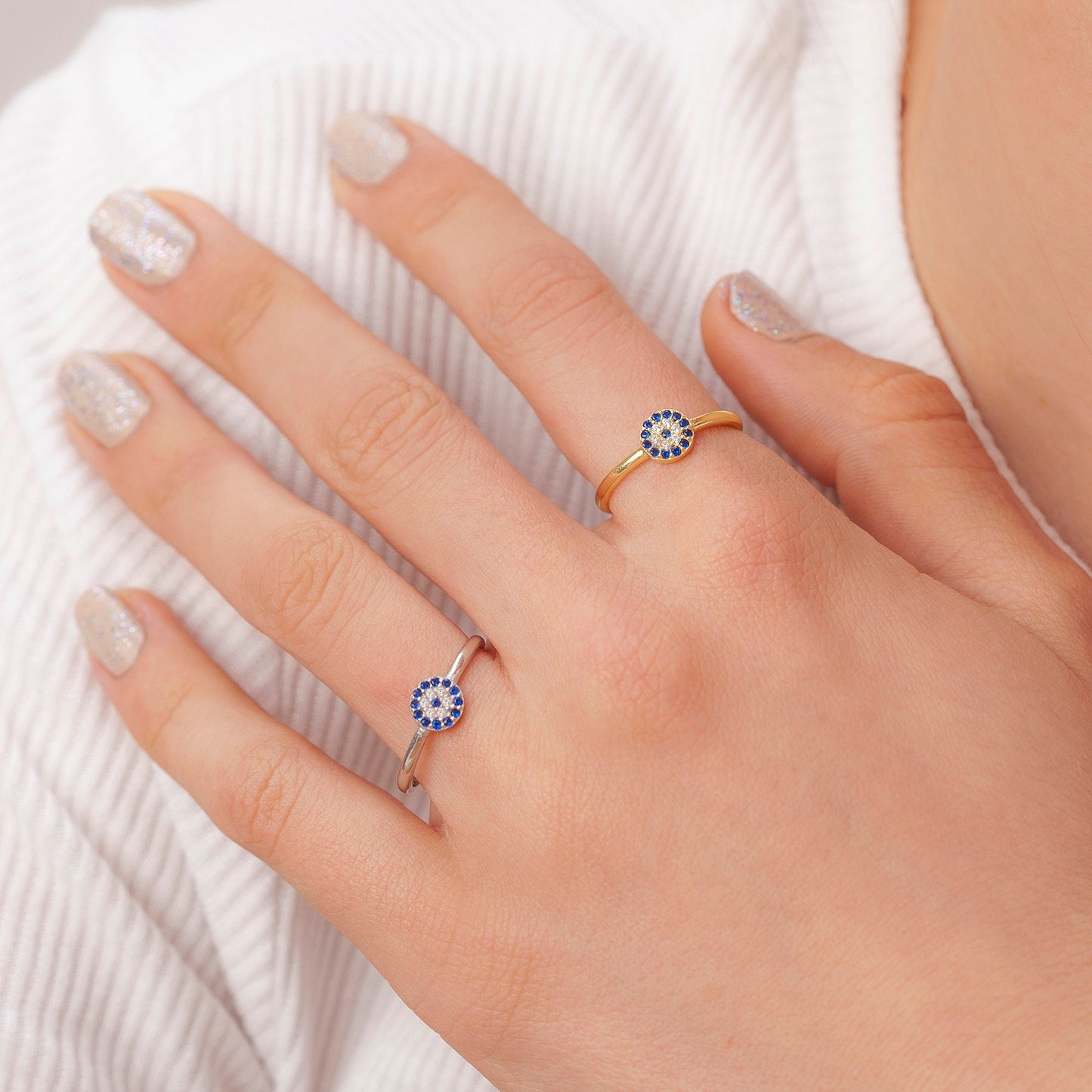 Adjustable Sterling Silver Evil Eye Ring, Protection Ring for Her, Good Luck Ring, Cz Stones Evil Eye Ring, Stackable Cz Ring, gift for BFF