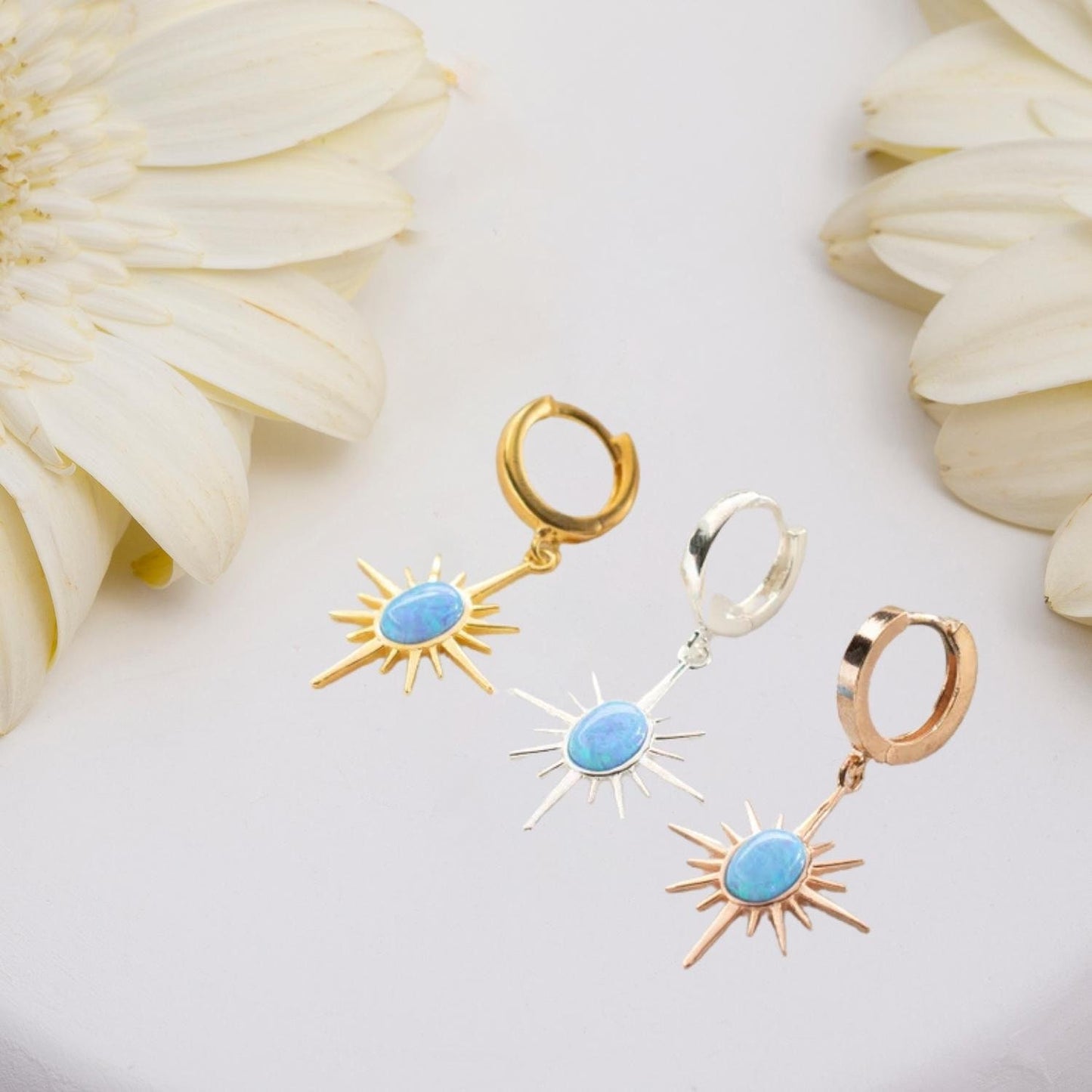 North Star Earrings 14K plated, 925 Silver Earrings, Blue Opal Earrings, North Star Opal Earrings, Opal Gemstone Earring, Minimalist Earring