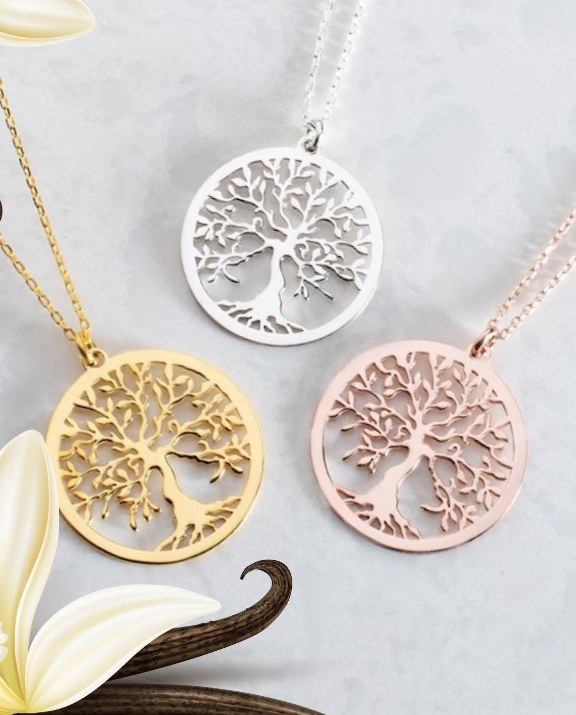 Sterling Silver Tree Of Life Necklace, Family Name Pendant, Grandma Birthday Gift, Family Tree Minimalist Dainty Necklace, Arbre de Vie Gift