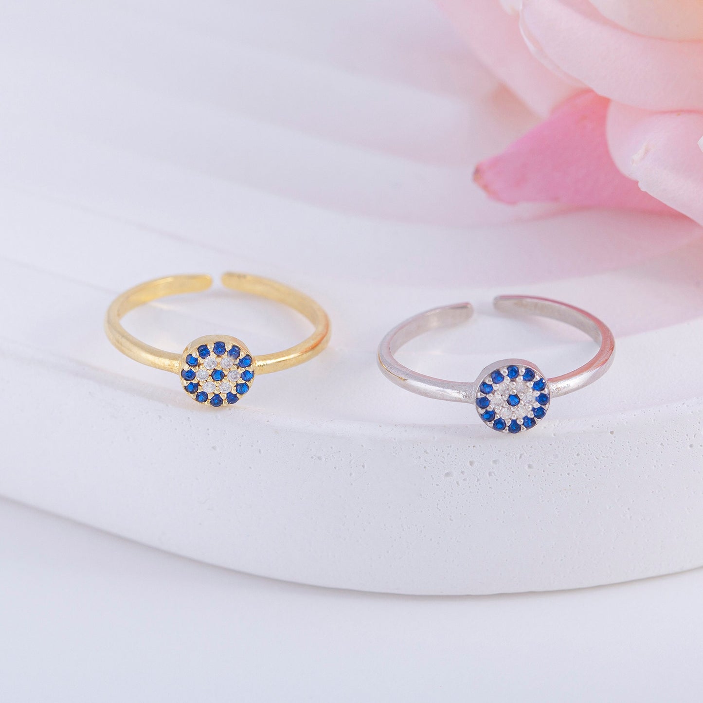 Adjustable Sterling Silver Evil Eye Ring, Protection Ring for Her, Good Luck Ring, Cz Stones Evil Eye Ring, Stackable Cz Ring, gift for BFF