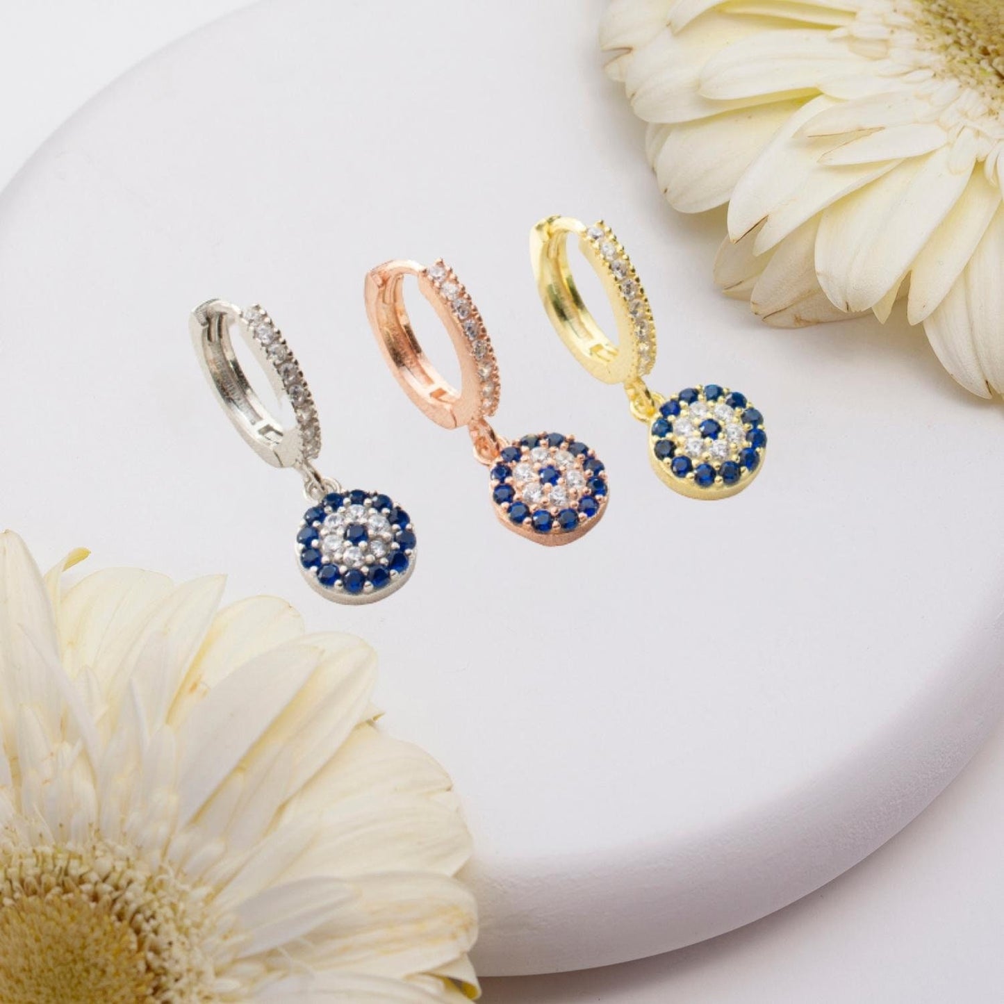 Evil Eye Cubic Zirconia Earrings, 925K Silver Earring for Her, Birthday gift for her, Earring For Women, Evil Eye Jewellery, CZ Earrings