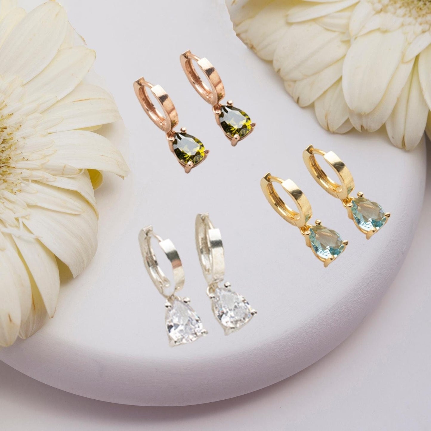 Birthstone Dangle Earrings, Mini Gemstone Earrings, Personalized Cz Stone Earrings, Cubic Zircon Hoop Earrings, Custom Birthstone Earrings - Geniune Jewellery