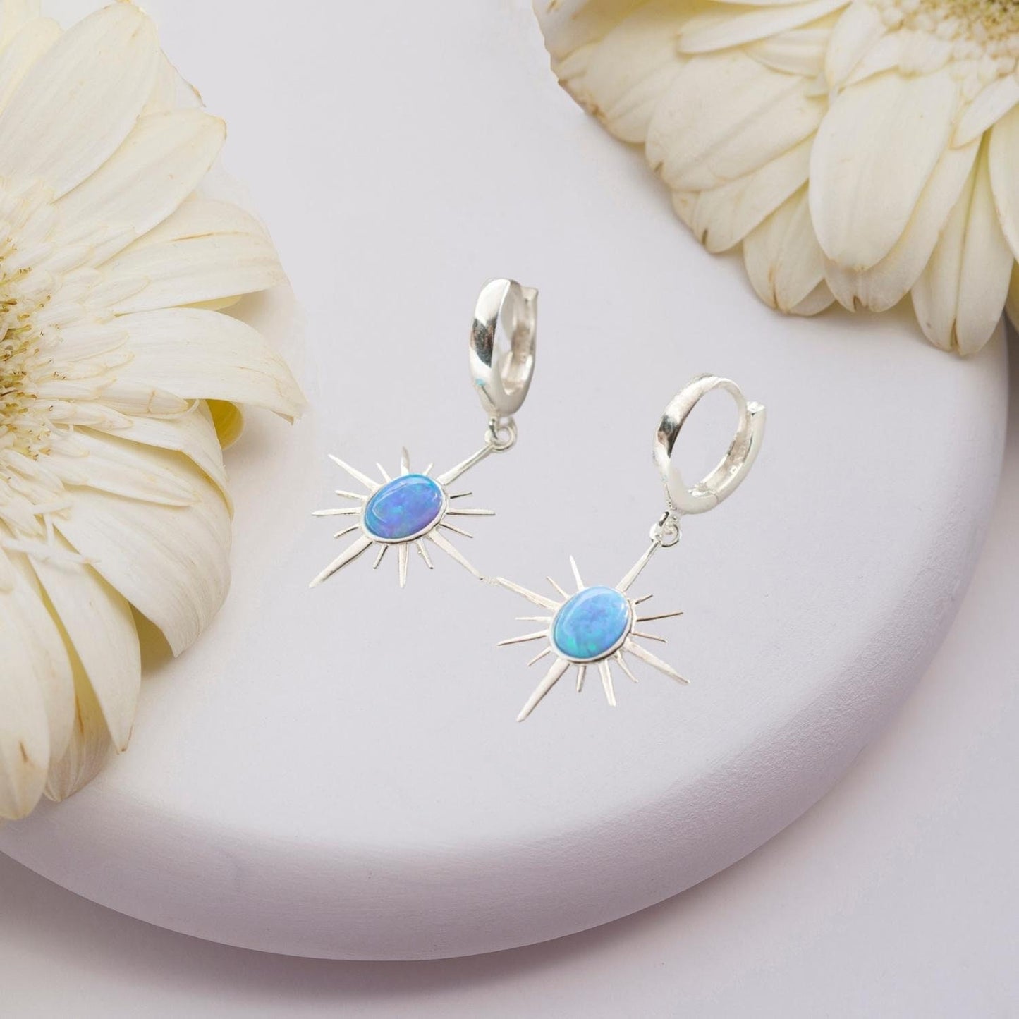 North Star Earrings 14K plated, 925 Silver Earrings, Blue Opal Earrings, North Star Opal Earrings, Opal Gemstone Earring, Minimalist Earring