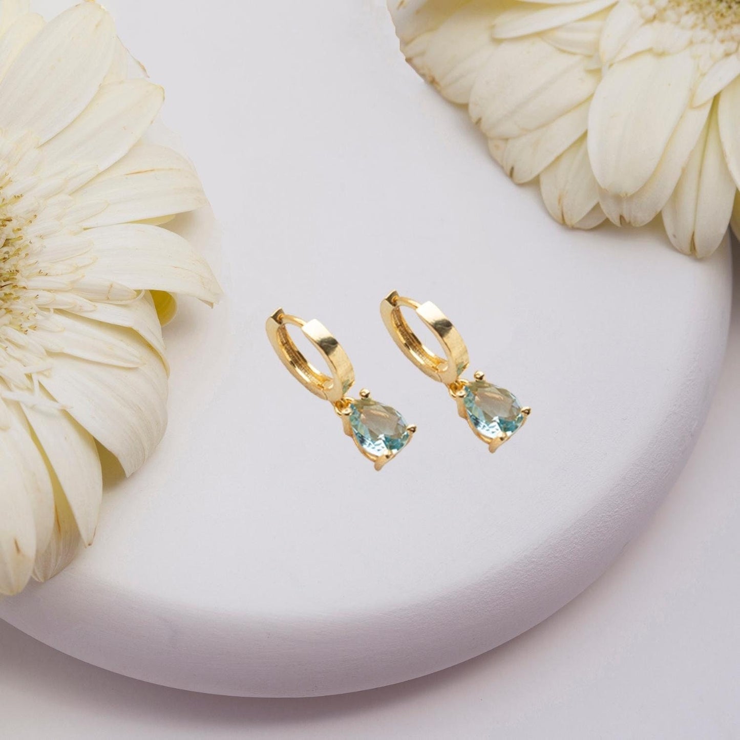 Birthstone Dangle Earrings, Mini Gemstone Earrings, Personalized Cz Stone Earrings, Cubic Zircon Hoop Earrings, Custom Birthstone Earrings - Geniune Jewellery