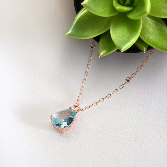 Aquamarine Necklace, March Birthstone Necklace, Gemstone Necklace, mothers day Necklace, Minimalist Necklace, valentines day necklace