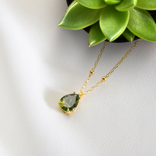 August Birthstone Necklace, Peridot Necklace, Cz Gemstone Necklace, Gift for mother, August Birthday gift for her, Birthstone jewellery