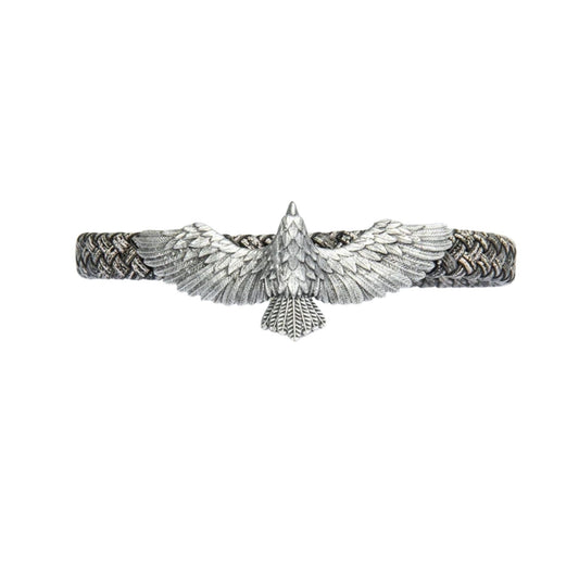 Eagle Figured Handmade Bronze Bracelet, Eagle Bronze Bracelet, Mens Bracelet, Eagle Bracelet, Grey Cord Bracelet, Valentines Day gift Him