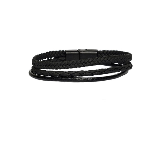 Three Rows Knitted Straw Leather Bracelet, Three Rows Leather Bracelet, Mens Leather Bracelet, Knitted Bracelet for Him, Black Cord Bracelet
