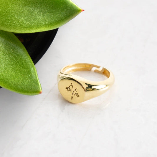 Birth Flower Ring, Floral Ring, Sterling Silver Ring, Gold Signet Ring, Bridesmaid Gift, Minimalist Ring, Dainty Mom Ring, Mothers Day Gifts